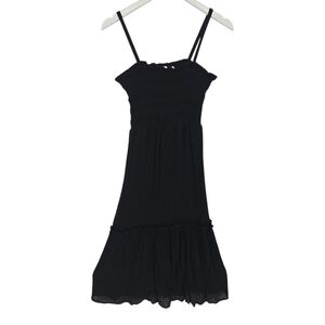 Lush Smocked Tiered Maxi-Midi Dress Size Small in Black with Black Lining